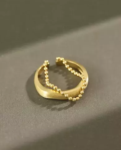 Bague Chaîne Perles Double Ajustable en Argent 925 - Argenté & Doré