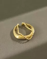 Bague Chaîne Perles Double Ajustable en Argent 925 - Argenté & Doré