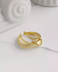 Bague Chaîne Perles Double Ajustable en Argent 925 - Argenté & Doré