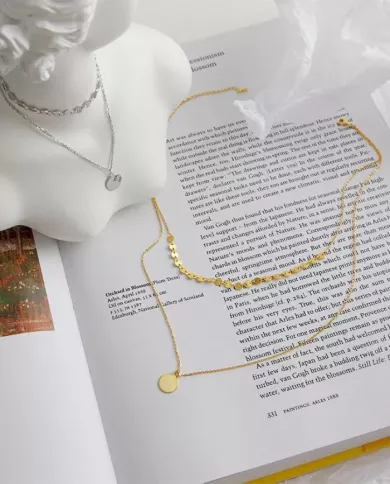 Collier Double Rang en Argent Sterling 925 Plaqué Or 18K ciel argenté