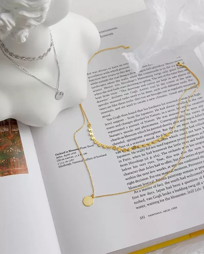 Collier Double Rang en Argent Sterling 925 Plaqué Or 18K ciel argenté