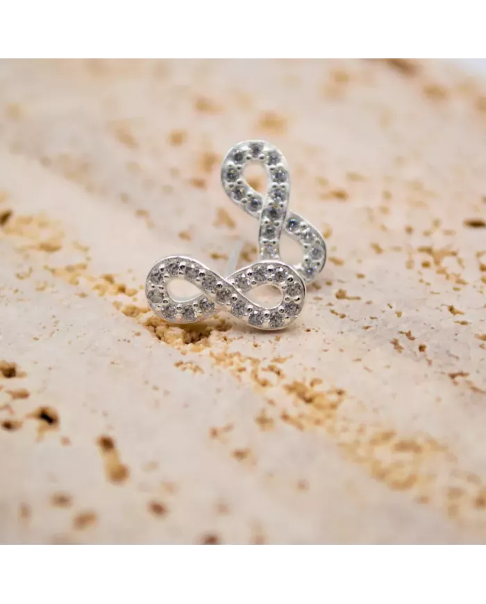Boucles d'Oreilles Infini en Argent et Zirconium – Symbole d'Éternité