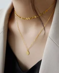 Collier Double Rang en Argent Sterling 925 Plaqué Or 18K ciel argenté