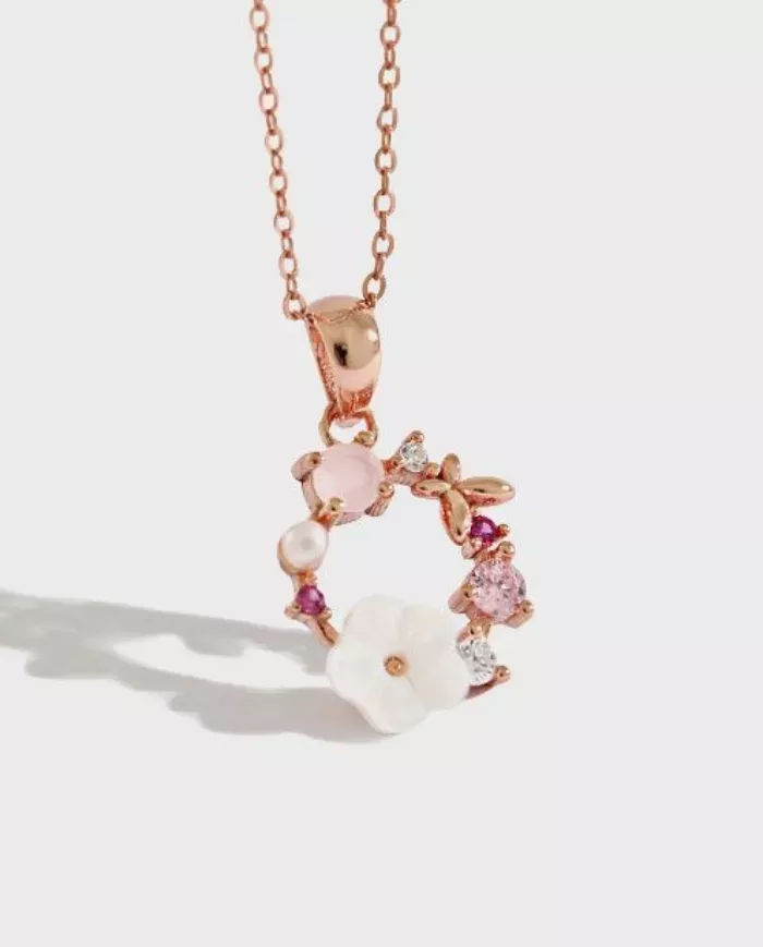 Collier floral rose gold ciel argenté