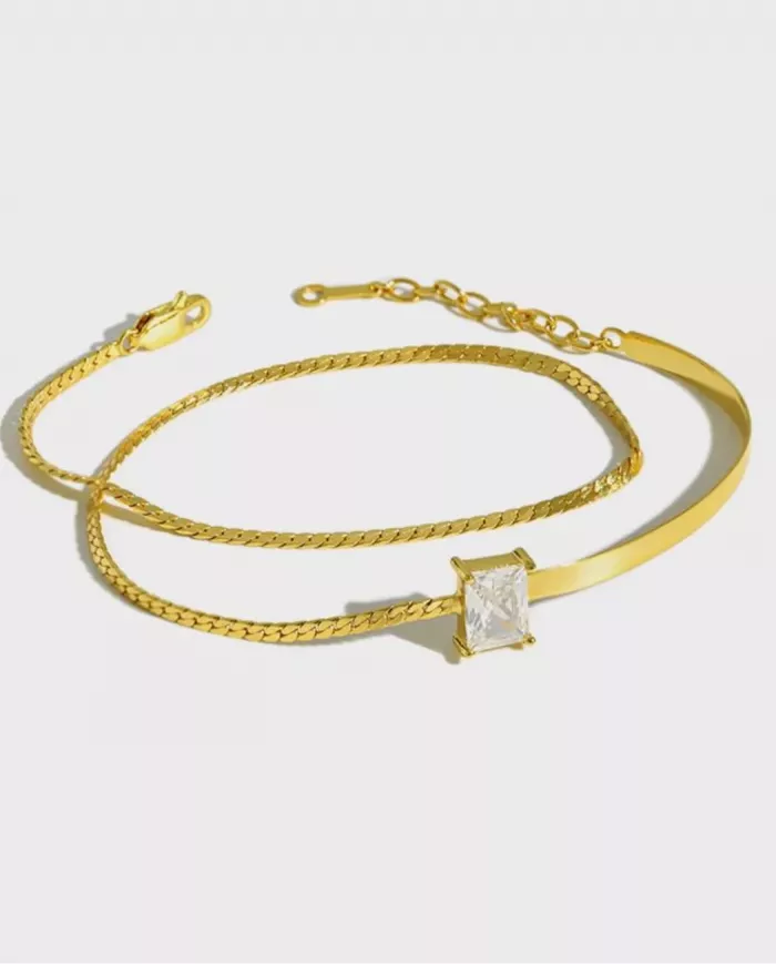 Bracelet Double Rang Élégance Festive Plaqué Or 18K ciel argenté