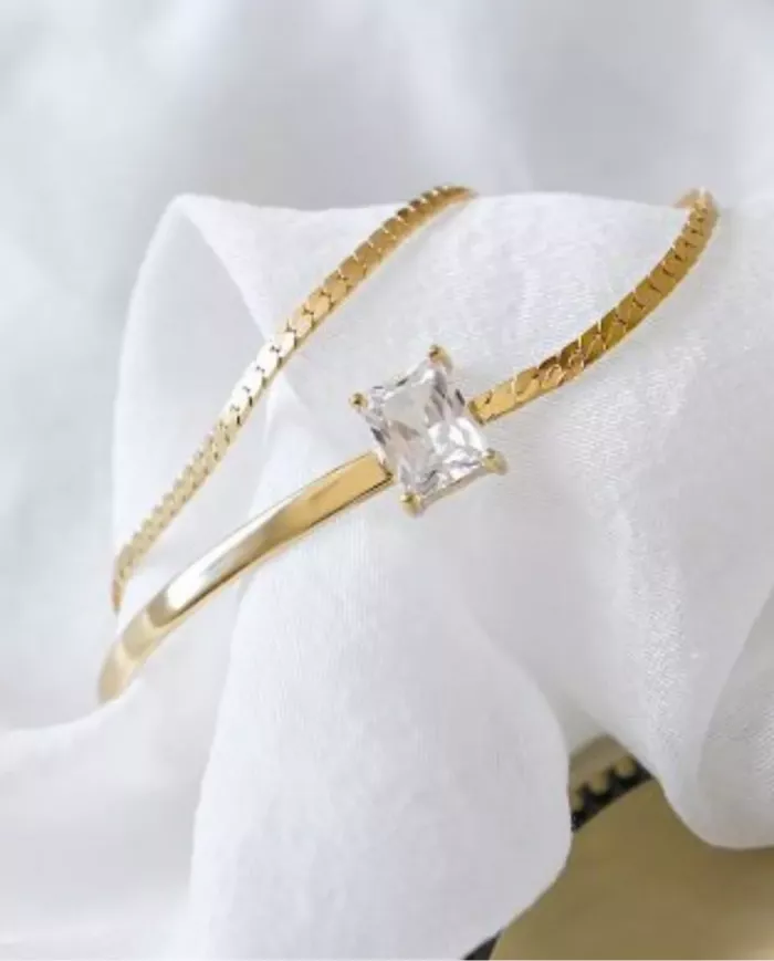 Bracelet Double Rang Élégance Festive Plaqué Or 18K ciel argenté