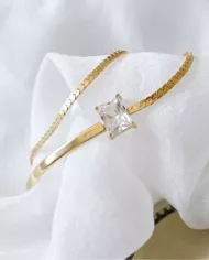 Bracelet Double Rang Élégance Festive Plaqué Or 18K ciel argenté