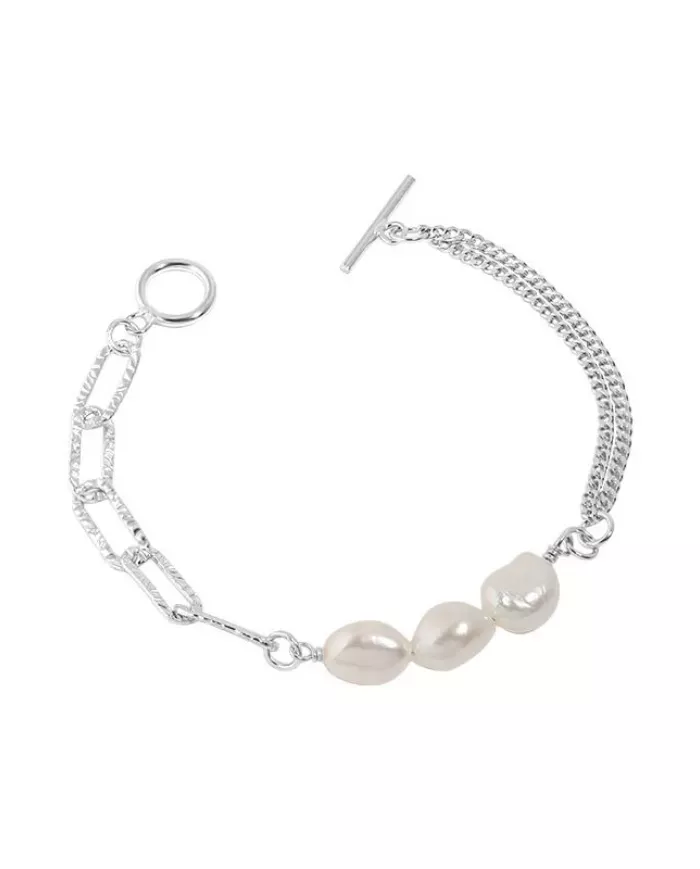 Bracelet Asymétrique en Argent 925 Plaqué Or 18K - Perles Baroques Naturelles