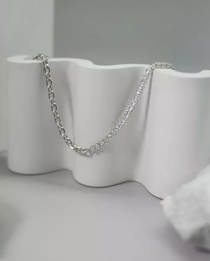 Collier Chaîne Empilable en Argent 925 Plaqué Or avec Zircon Cubique