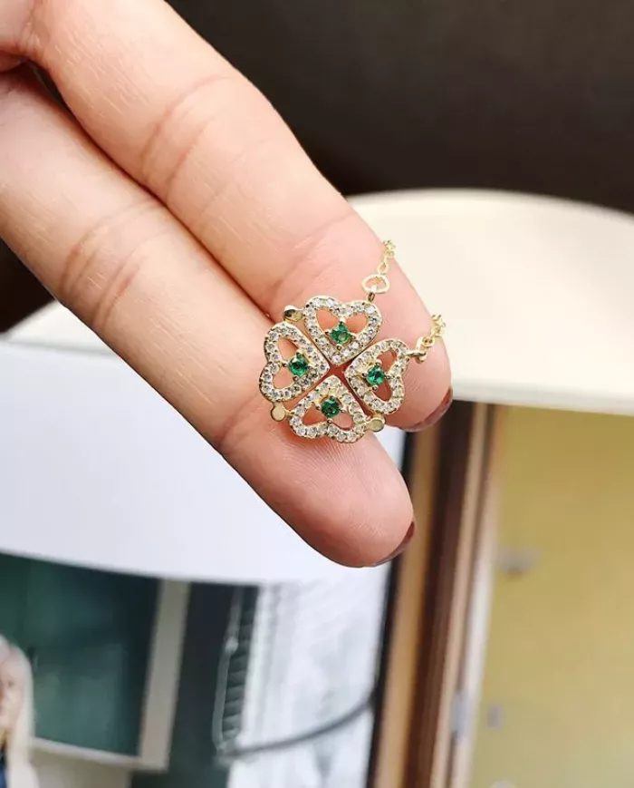 Collier Trèfle à Cœur en Argent Sterling 925 Plaqué Or 18K