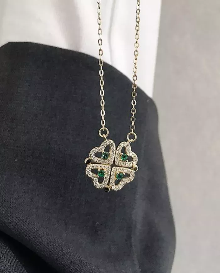 Collier Trèfle à Cœur en Argent Sterling 925 Plaqué Or 18K