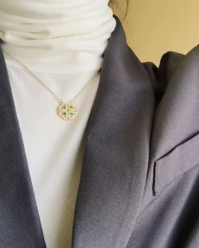 Collier Trèfle à Cœur en Argent Sterling 925 Plaqué Or 18K