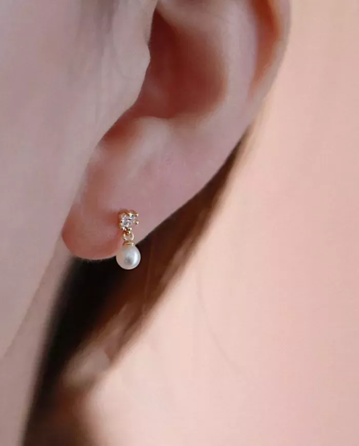 Boucles Pendantes Mini Perles et Zircons en Argent Sterling 925