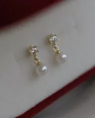 Boucles Pendantes Mini Perles et Zircons en Argent Sterling 925